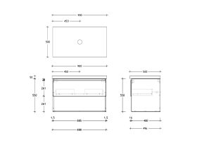 Technical Drawing - Posh Domaine 900mm Wall Hung Vanity Unit All-Drawer Open Shelf 50mm Top