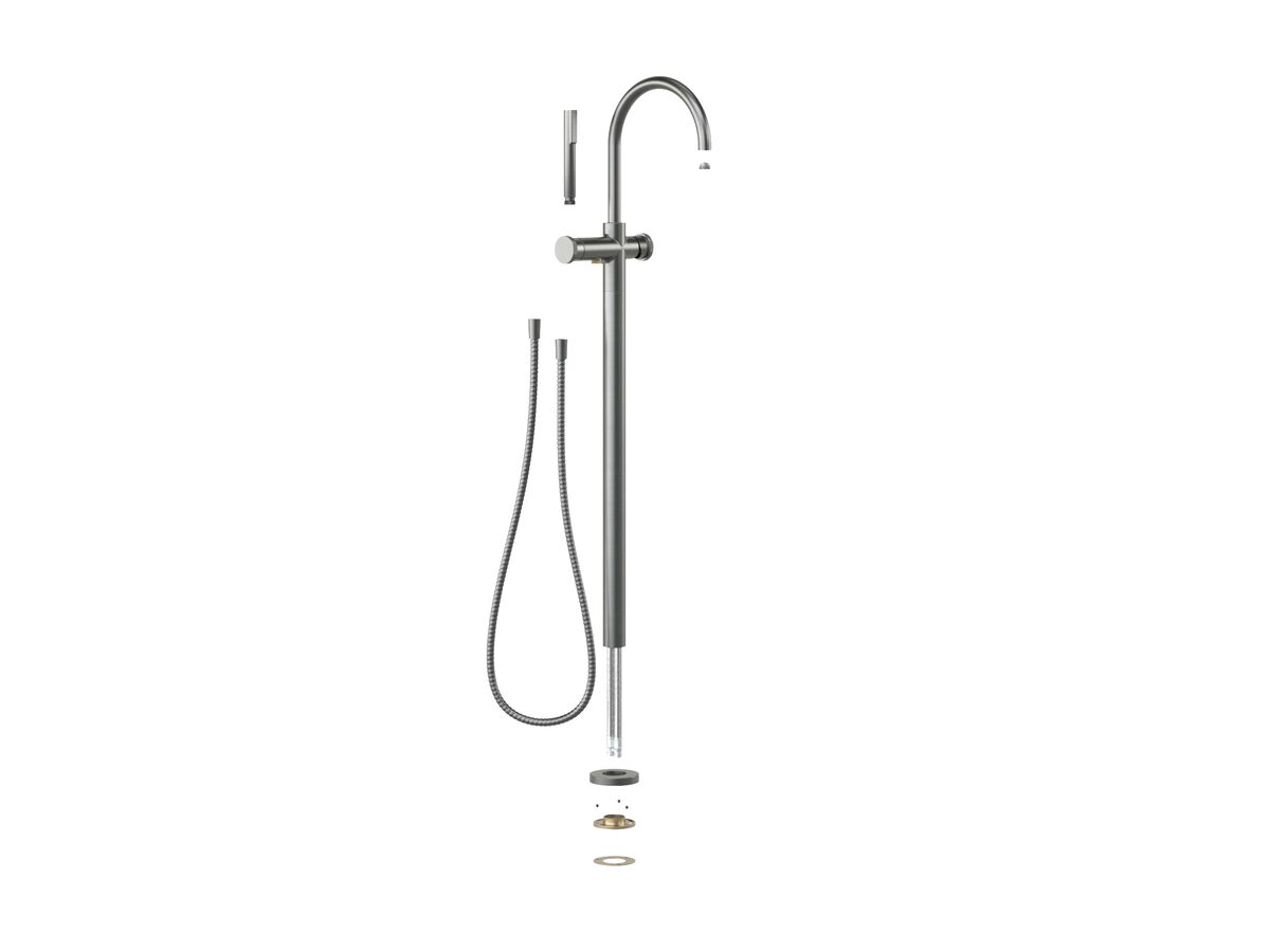 Hero - Faucet Strommen Vara Disc Floor Mounted Bath Mixer with Handshower Trimset Brushed Graphite (3 Star)