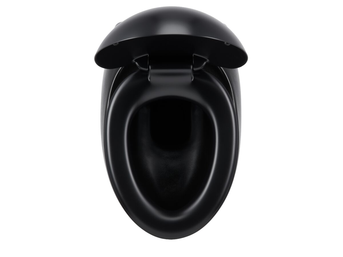Supporting Image 4 - LAUFEN Alessi Rimless Wall Hung Pan with Soft Close Seat Matte Black (4 Star) - Top with Seat Open
