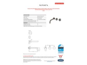 Specification Sheet - Sussex Pure Wall Basin Hostess System 200mm with Linear Textured Handles PVD Brushed Gunmetal (3 Star) Lead Free