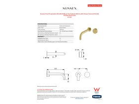 Specification Sheet - Sussex Pure Progressive Wall Bath Mixer Tap System 200mm with Cirque Textured Handle PVD Brushed Gold