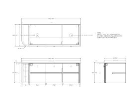 Technical Drawing - Kado Era Single Curve All Door 1350mm Wall Hung Vanity with Double Basin 20mm Top