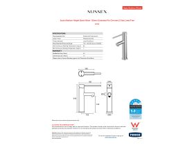 Specification Sheet - Scala Medium Height Basin Mixer 150mm Extended Pin Chrome (5 Star) Lead Free