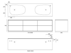 ISSY Glide Twin 1751mm - 2000mm Custom Wall Hung Vanity Unit Double Bowl 6 Drawers