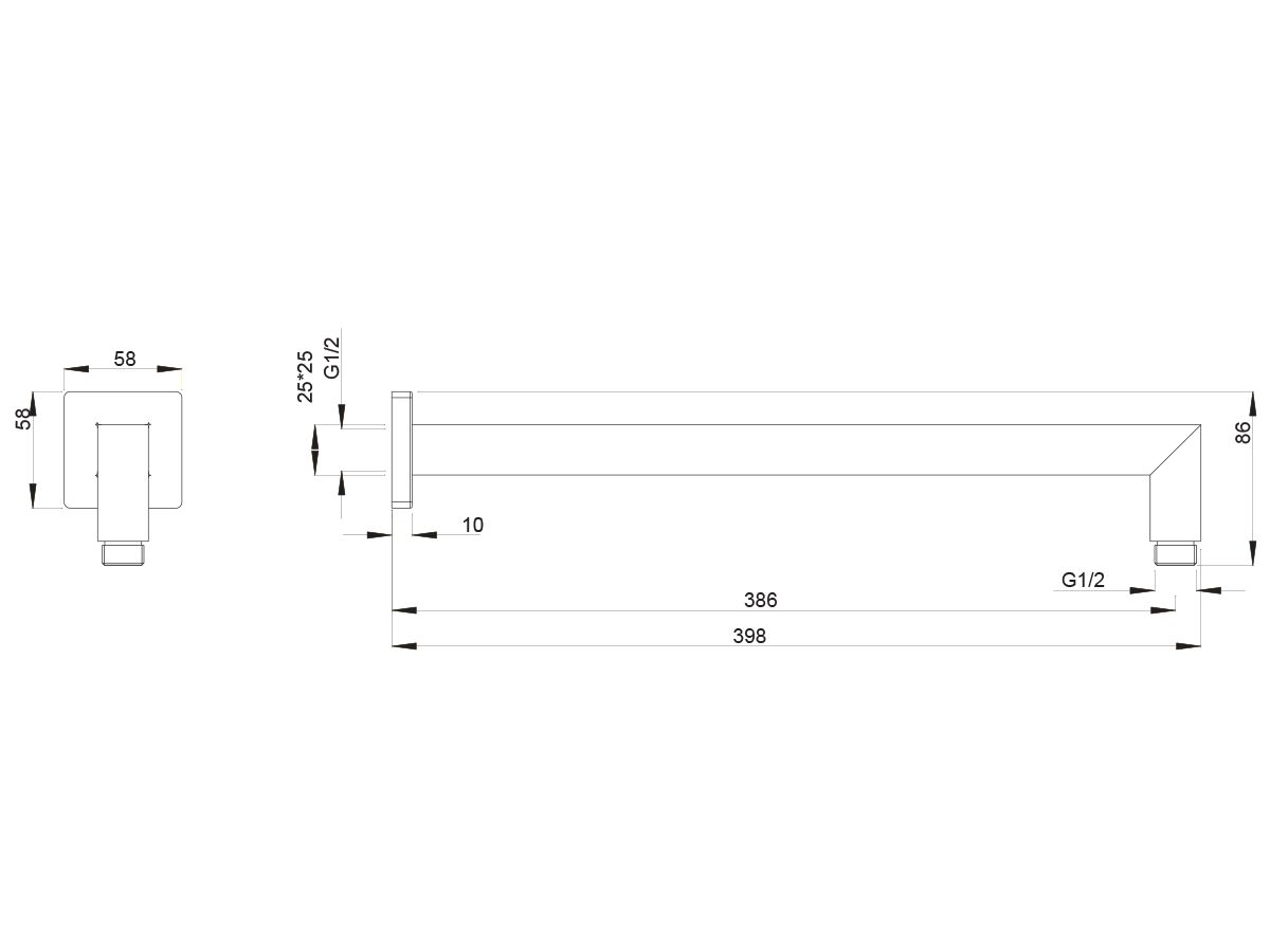 Mizu Bloc Wall Straight Shower Arm Only 385mm Matte Black