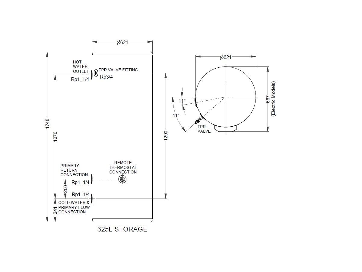 Technical Image - Rheem Induro Heavy Duty Stainless Steel Storage Tank 325L