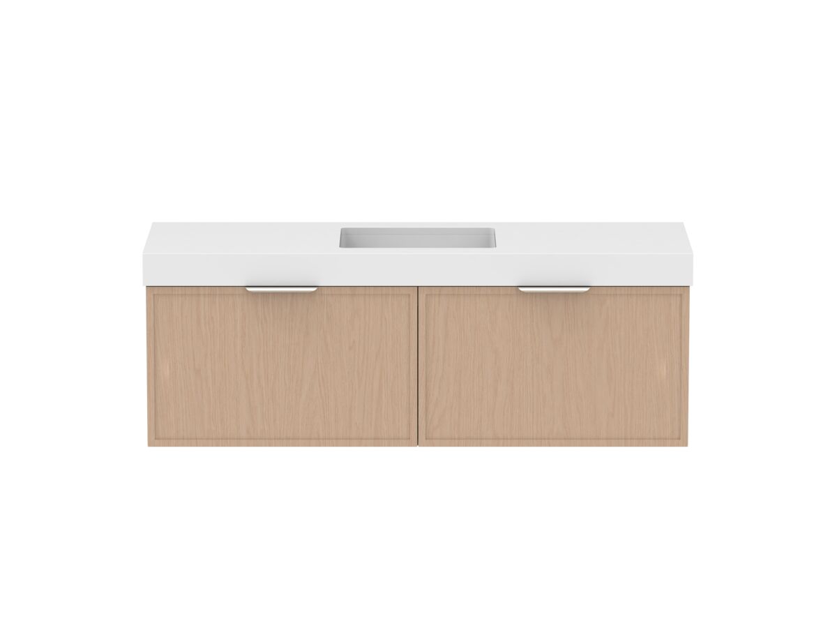 Supporting Image - Kado Lux Slim All Drawer 1500mm Wall Hung Vanity with Centre Basin 90mm Top Blonde Oak