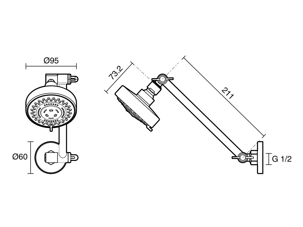 Technical Drawing - Posh Bristol MK2 All Directional Shower (3 Star)