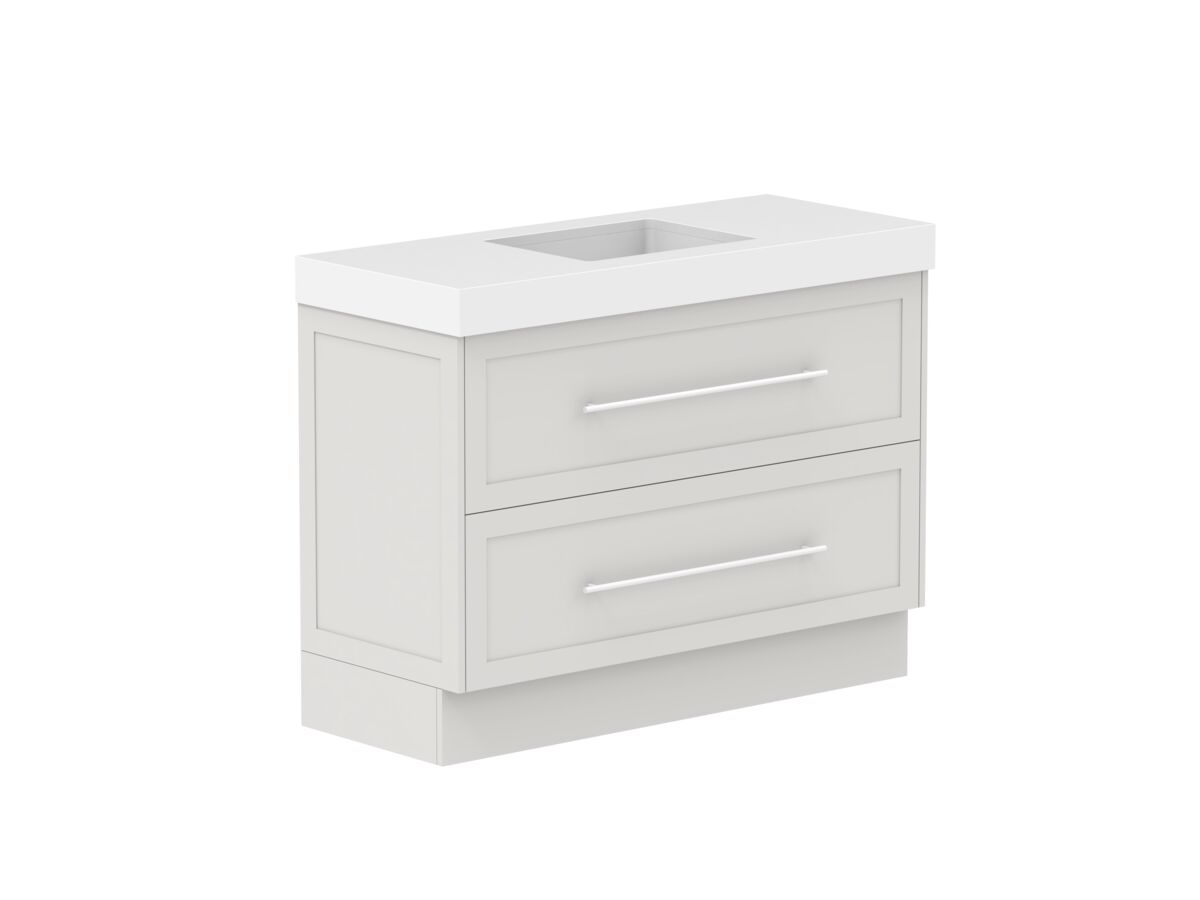 Supporting Image - Kado Lux All Drawer 1200mm Floor Mounted Vanity Centre Basin 90mm - Feather Grey - Angle