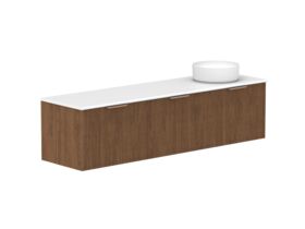 Hero - Kado Neue Fluted Square All Drawer 1800mm Wall Hung Vanity with Right Hand Basin 20mm Top Florentine Walnut