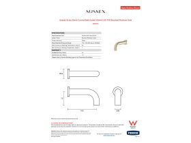 Specification Sheet - Sussex Scala 32mm Curved Bath Outlet 160mm LUX PVD Brushed Platinum Gold