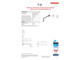 Specification Sheet - Milli Pure Wall Basin Hostess System 200mm Right Hand with Linear Textured Handles (3 Star)