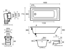 Base Acrylic Bath 1650 x 715 x 380mm White