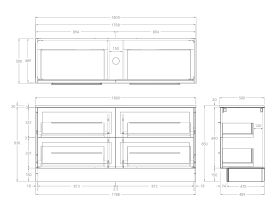 Technical Drawing - Kado Lux 1800mm All Drawer Floor Mounted Vanity Unit 4 Drawers Centre Bowl Vanity 20mm Top
