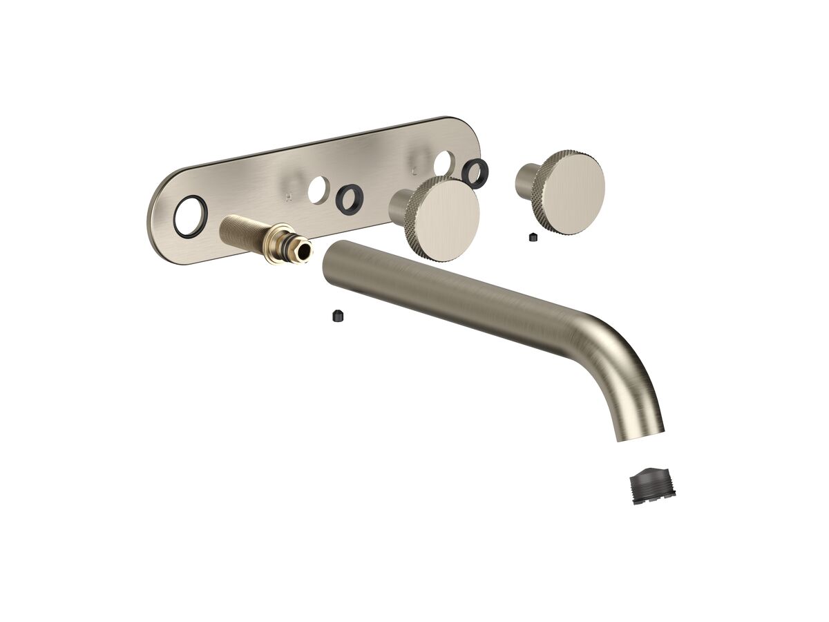 Supporting Image - Faucet Strommen Vara Disc Wall Basin / Bath Hostess Tap System Right Hand 200mm Kit Brushed Nickel (6 Star) Lead Free