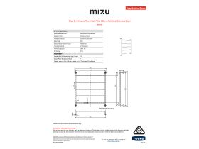 Specification Sheet - Mizu Drift Heated Towel Rail 760mm x 850mm Polished Stainless Steel