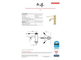 Specification Sheet - Milli Etch Basin Mixer Tap with Extended Lever Brushed Gold (6 Star) Lead Free