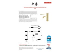 Specification Sheet - Milli Etch Basin Mixer Tap with Extended Lever Brushed Gold (6 Star)