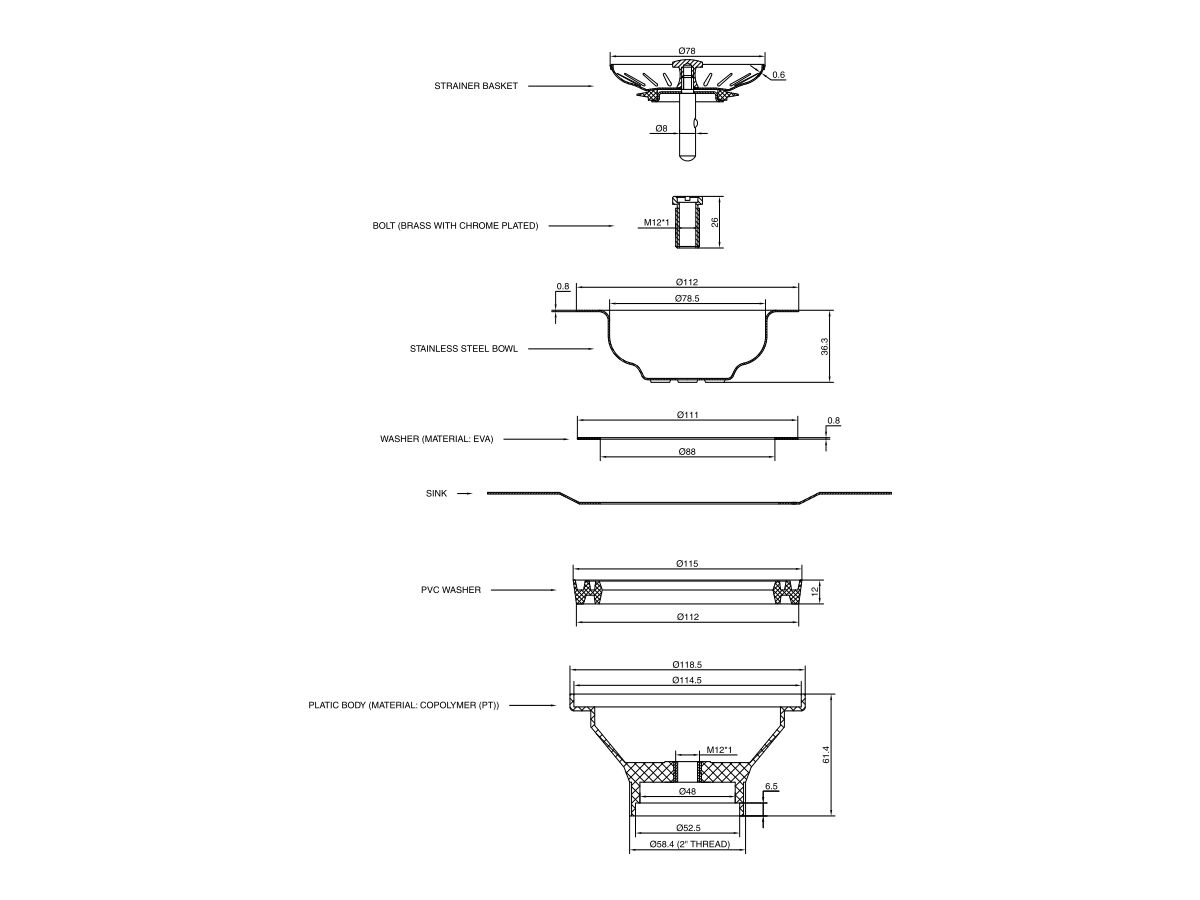 Memo Basket Plug & Waste 90mm x 50mm (Suits Stainless Steel Sinks)