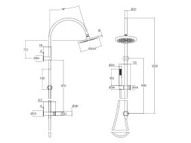 Technical Drawing - Faucet Strommen Vara Disc Twin Rail Shower Chrome and Matte Black (3 Star)