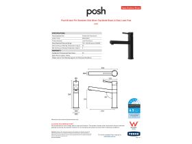Specification Sheet - Posh Bristol Pin Standard Sink Mixer Tap Matte Black (4 Star) Lead Free