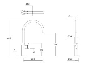 Technical Drawing - Faucet Strommen Vara Fin Gooseneck Sink Mixer Tap (4 Star) Lead Free