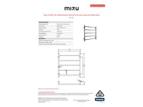 Specification Sheet - Mizu Drift MK2 750 x 800mm Heated Towel Rail Only (Less Transformer) Matte Black