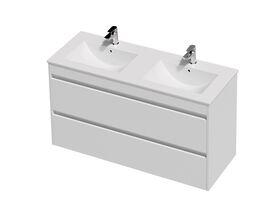 Posh Domaine Twin 1200 Double Bowl 2 Drawer Wall Hung White Console Top Gloss White