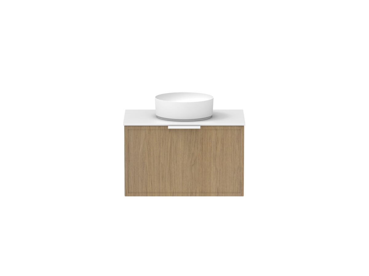 Supporting Image - Kado Lux Slim All Drawer 750mm Wall Hung Vanity with Centre Basin Durasein 12mm Top Boston Oak