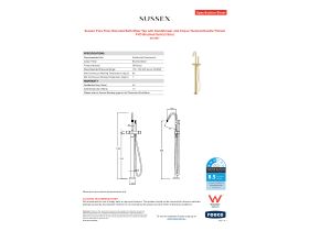 Specification Sheet - Sussex Pure Floor Mounted Bath Mixer Tap with Handshower and Cirque Textured Handle Trimset PVD Brushed Gold (3 Star)