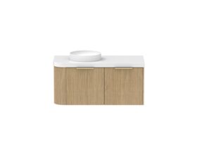 Supporting Image - Kado Neue Fluted Single Curve All Drawer 1050mm Wall Hung Vanity with Left Hand Basin Durasein 50mm Top Boston Oak