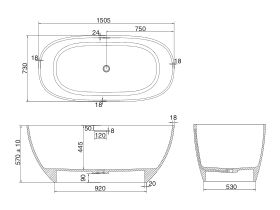 Kado Lussi Freestanding Bath with Plug and Waste 1500mm White