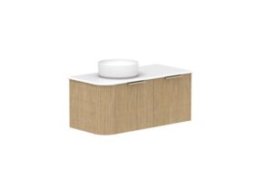 Supporting Image 2- Kado Neue Fluted Single Curve All Drawer 1050mm Wall Hung Vanity with Left Hand Basin 20mm Top Boston Oak