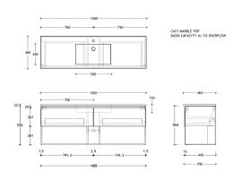 Posh Domaine Open Shelf All-Drawer 1500mm Single Bowl Basin Wall Hung Vanity Cast Marble Top