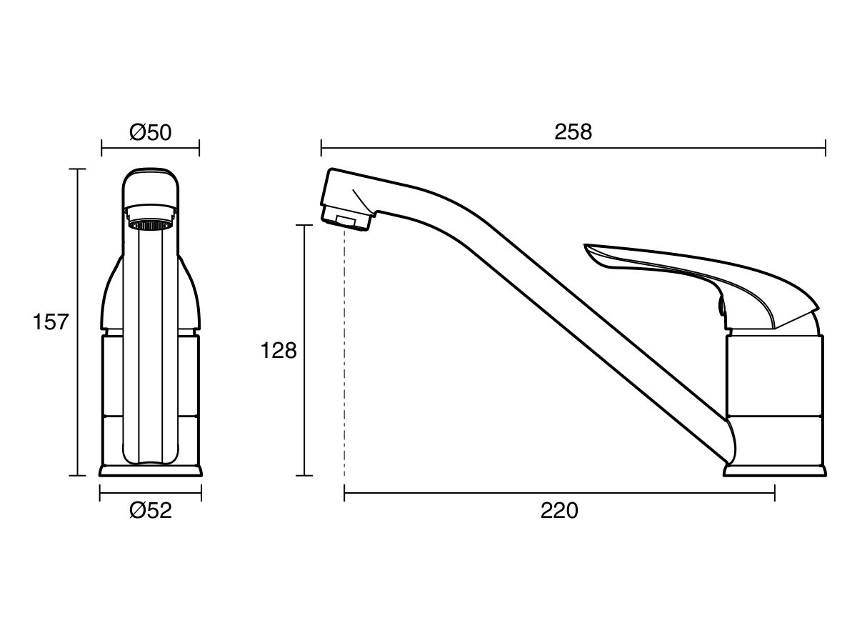Technical Drawing - Posh Bristol Mk2 Sink Mixer Tap All Pressure Chrome (4 Star Mains Pressure, 3 Star Low Pressure) Lead Free