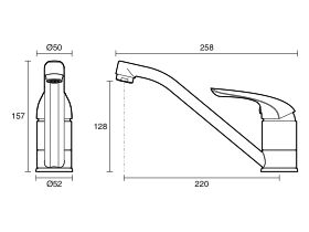 Technical Drawing - Posh Bristol Mk2 Sink Mixer Tap All Pressure Chrome (4 Star Mains Pressure, 3 Star Low Pressure) Lead Free