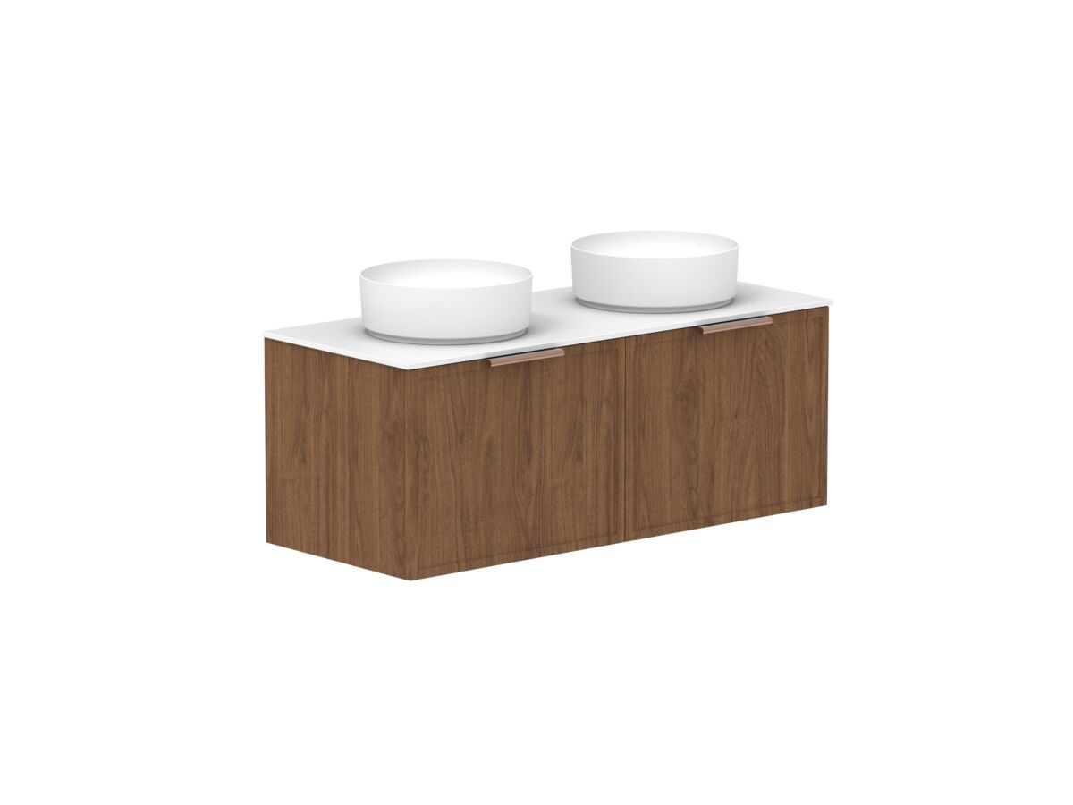Supporting Image - Kado Lux Slim All Drawer 1200mm Wall Hung Vanity with Double Basin Durasein 12mm Top Florentine Walnut