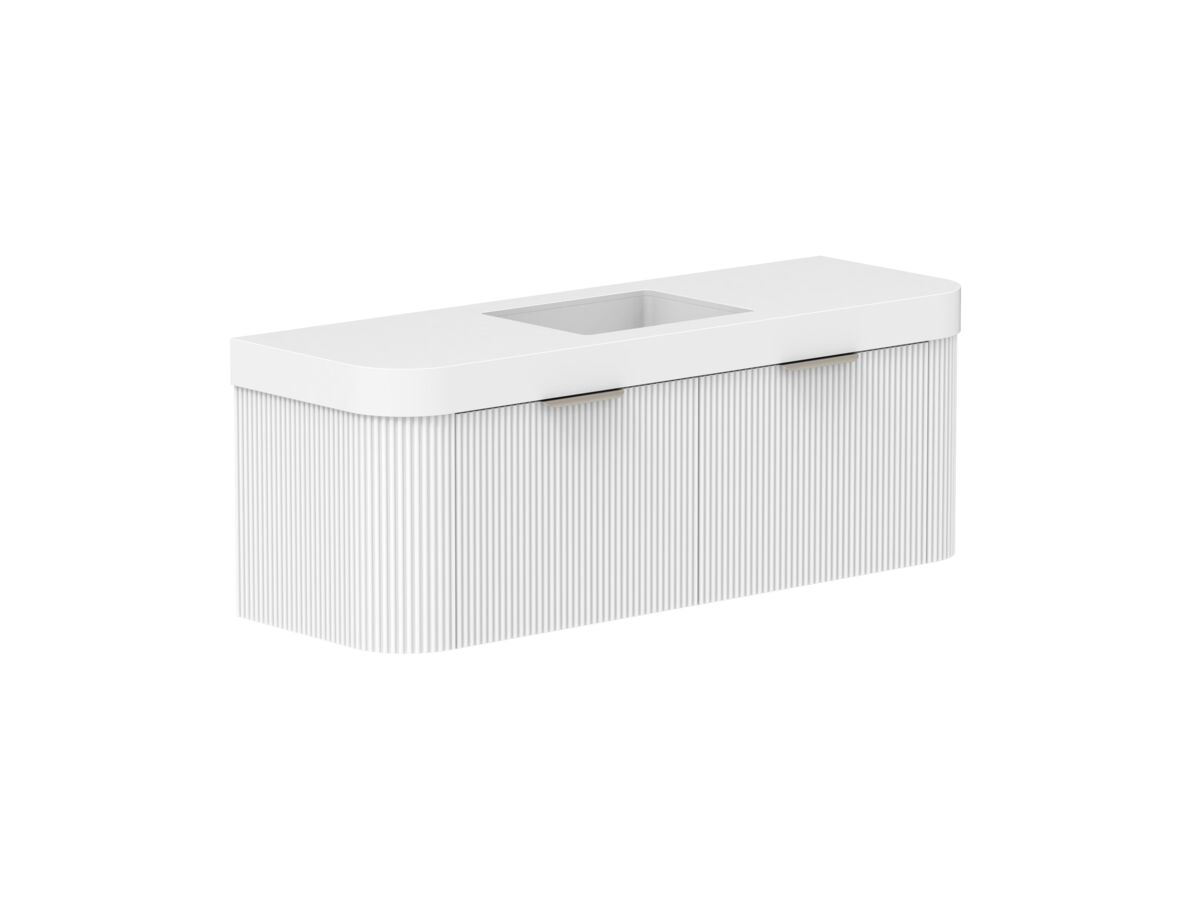 Supporting Image 2- Kado Neue Fluted Double Curve All Drawer 1500mm Wall Hung Vanity with Centre Basin Durasein 90mm Top Ultra White