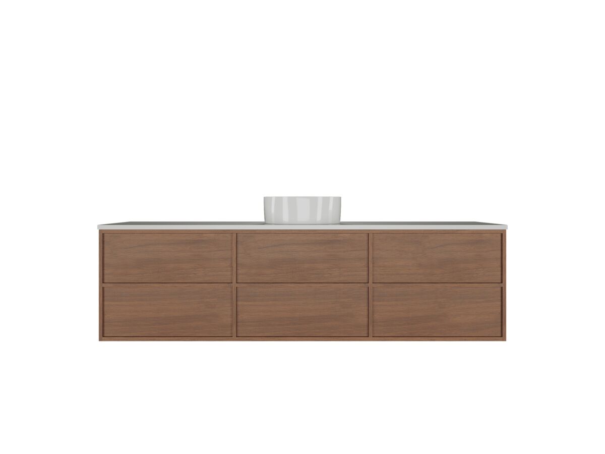 Supporting Image - Kado Aspect Wall Hung Vanity Unit 1800mm Single Bowl 6 Drawer Caesarstone Mineral 20mm Top - Florentine Walnut