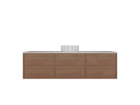 Supporting Image - Kado Aspect Wall Hung Vanity Unit 1800mm Single Bowl 6 Drawer Caesarstone Mineral 20mm Top - Florentine Walnut