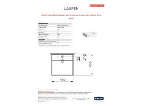 Specification Sheet - LAUFEN Kartell Small Washbasin with Fixing Bolts No Taphole 460 x 460mm White