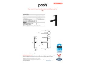 Specification Sheet - Posh Bristol Pin Swivel Basin Mixer Matte Black (5 Star) Lead Free