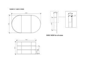ISSY Halo 1500 x 930mm Rounded Triple Mirror with Shaving Cabinet