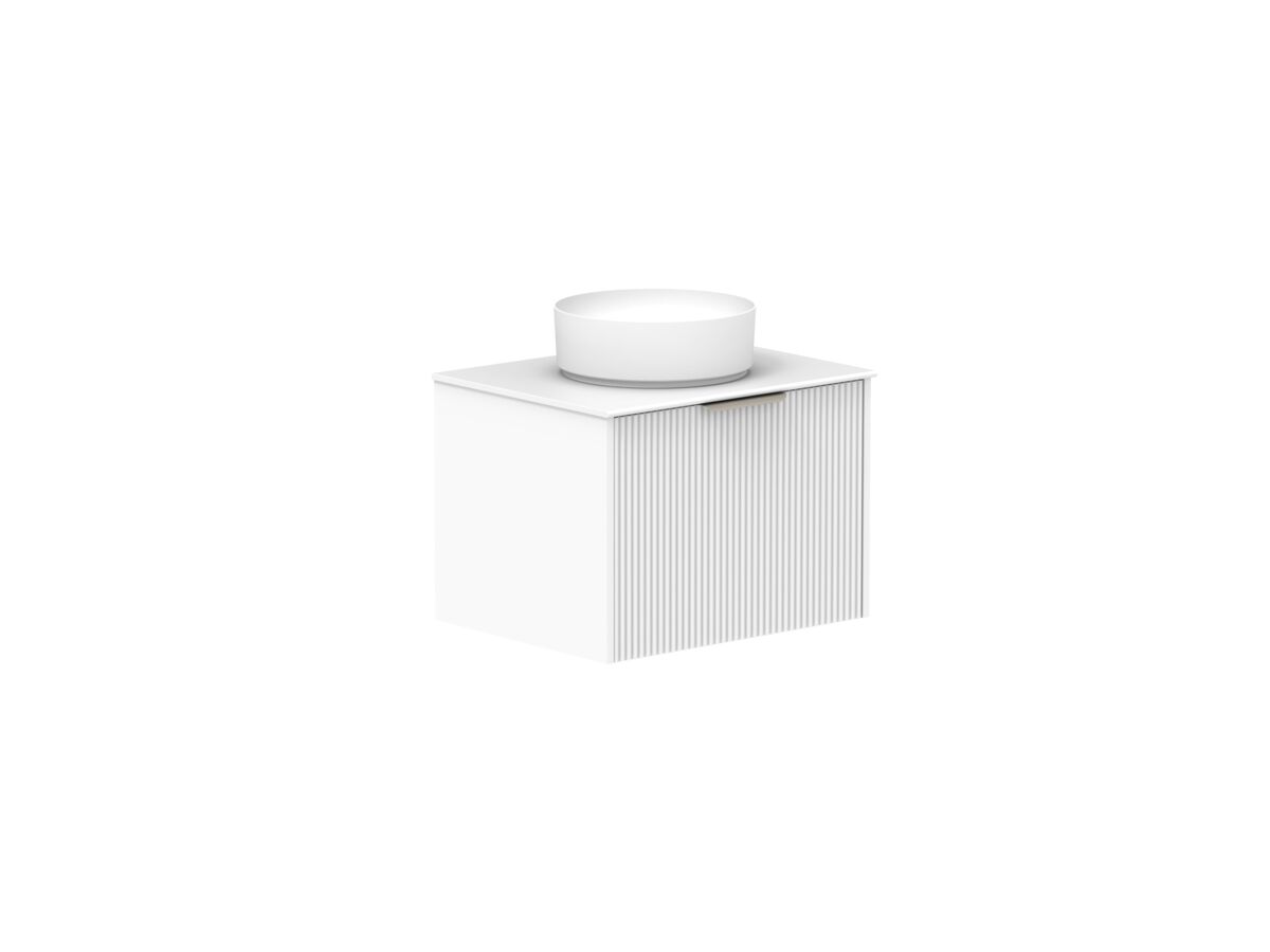 Supporting Image 2- Kado Neue Fluted Square All Drawer 600mm Wall Hung Vanity with Centre Basin Durasein 12mm Top Ultra White