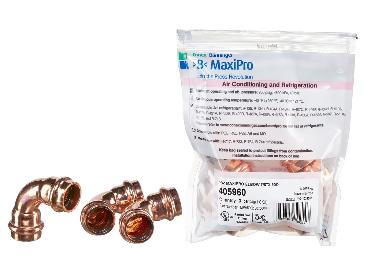 >B< Maxipro Elbow 90 Degree x 7/8" Bag of 3