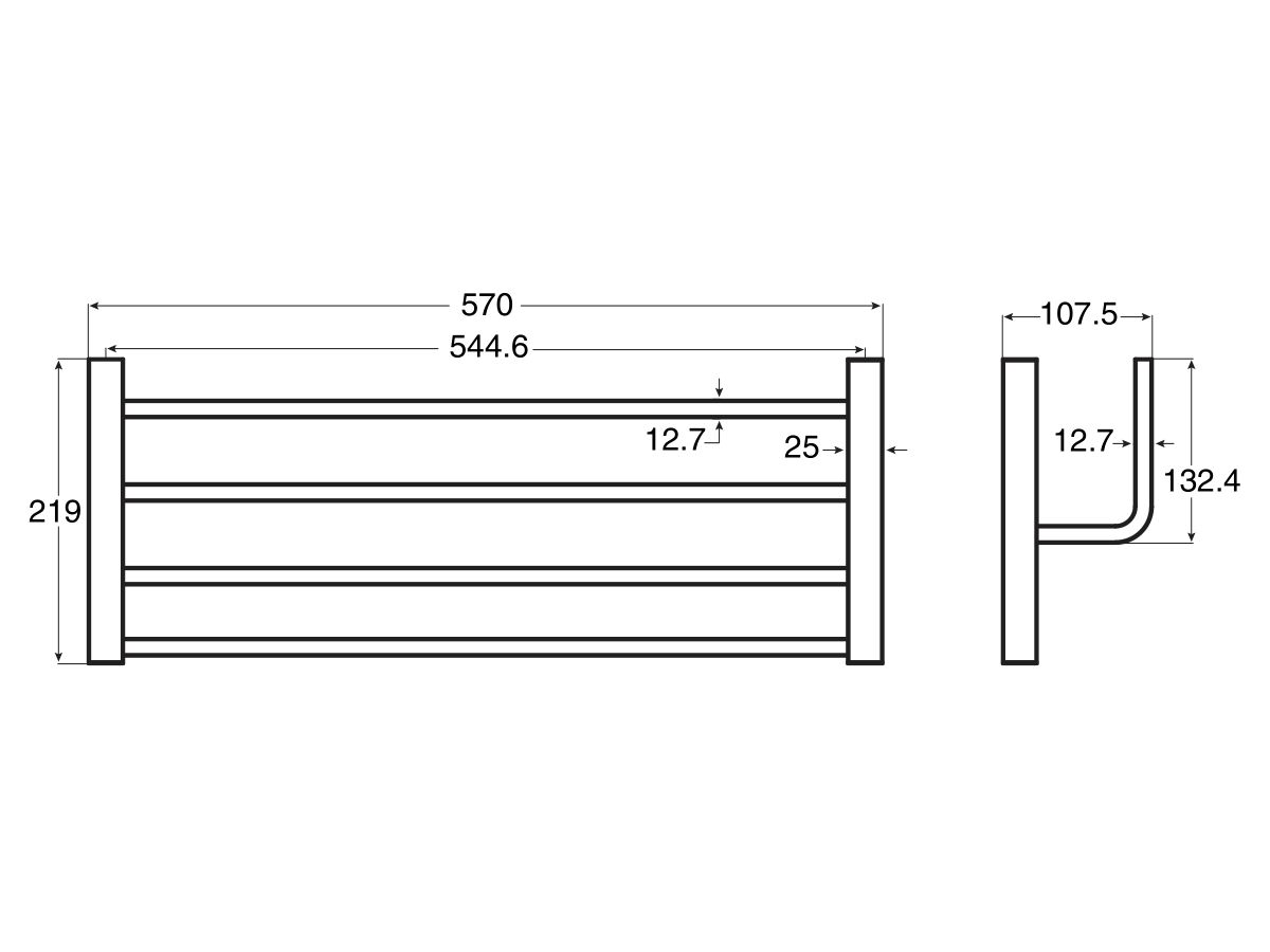 Mizu Bloc MK2 Towel Rack 570mm Chrome