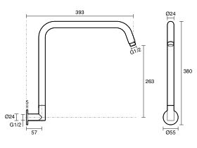 Technical Drawing - Mizu Drift Gooseneck Shower Arm Only