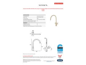 Specification Sheet - Sussex Scala Mini Sink Mixer Tap Large Curved Spout Right Hand LUX PVD Brushed Platinum Gold (5 Star)
