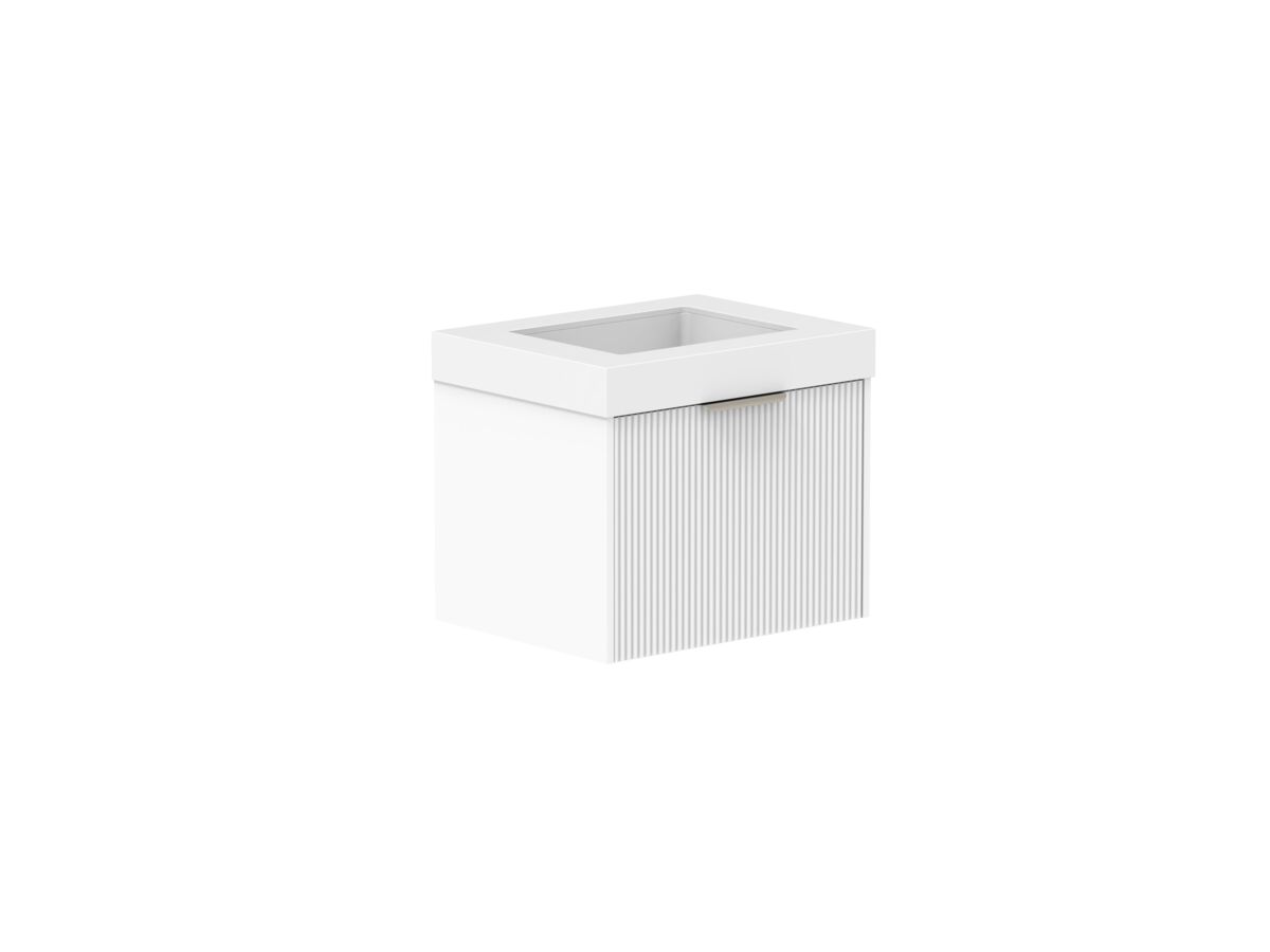 Supporting Image 2- Kado Neue Fluted Square All Drawer 600mm Wall Hung Vanity with Centre Basin 90mm Top Ultra White