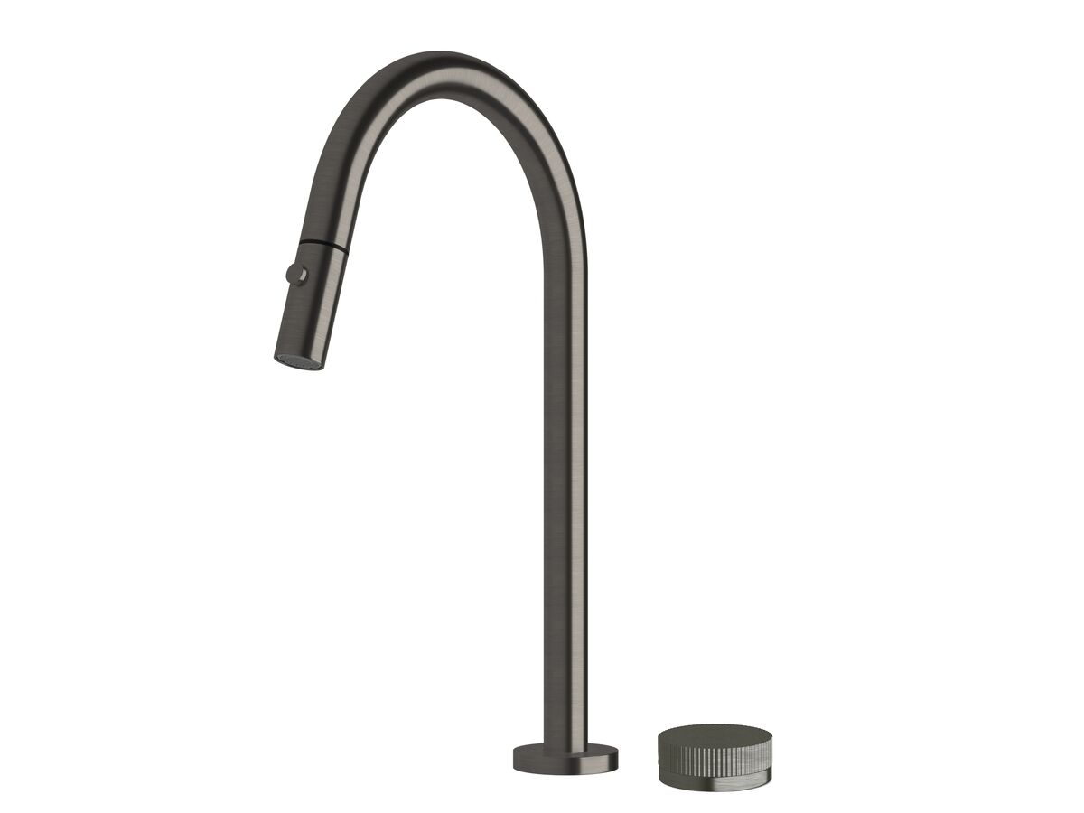Sussex Pure Progressive Sink Mixer Tap Set with Pull Out Spray and Linear Textured Handle PVD Brushed Gunmetal (4 Star)
